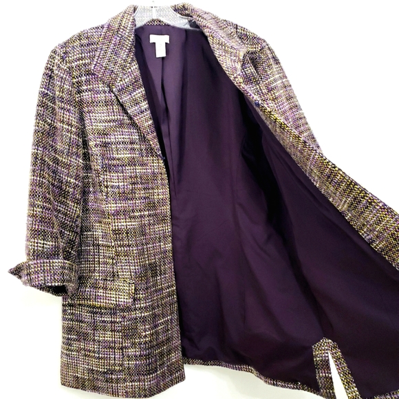 CHICOS Tweed Longline Plum/Green/Silver Metalic Blazer / Jacket - Picture 6 of 16